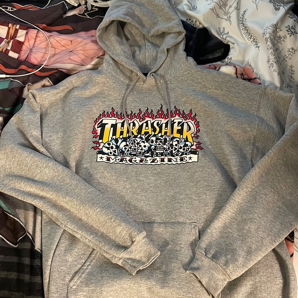 Thrasher Krak Skulls Hoodie in Grey Size Large